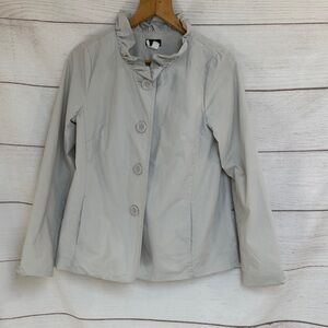 Tan Women's lightweight Ruffle Collar Button Jacket J Crew size 8